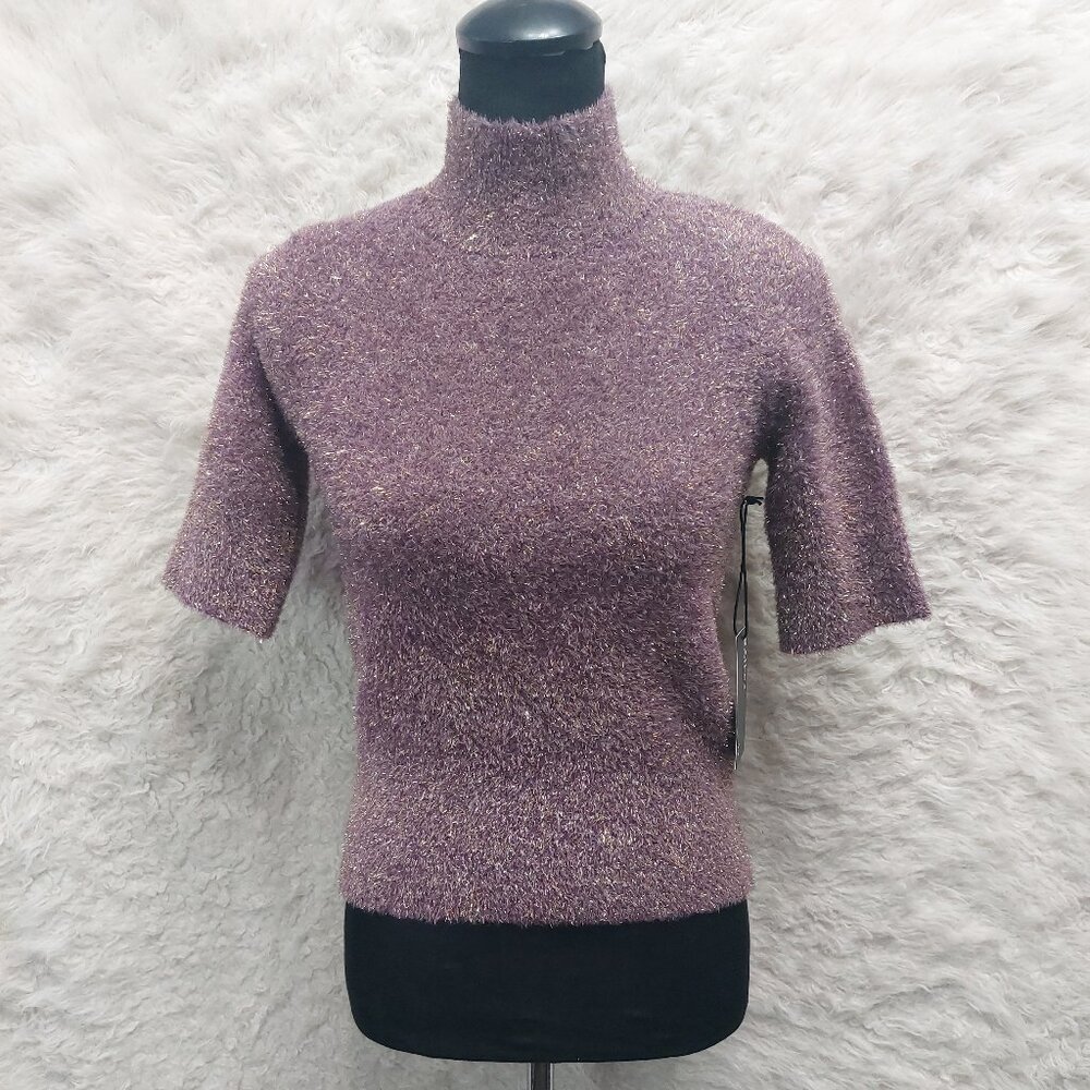 Bailey/44 Women's Purple Metallic Turtleneck Shortsleeves Sweater Top Size XS